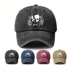 Skull Pattern Distressed Peaked Hat Adjustable Sunscreen Hat