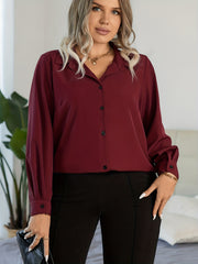 Button Up Lantern Sleeve Blouse