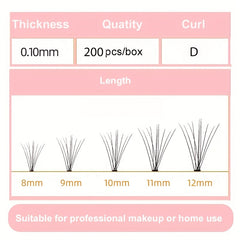 200pcs D Curling Cluster Eyelash Set 9-16mm with Tools