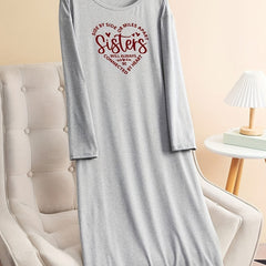 Heart Letter Graphic Long Sleeve Tee Home Wear Dress
