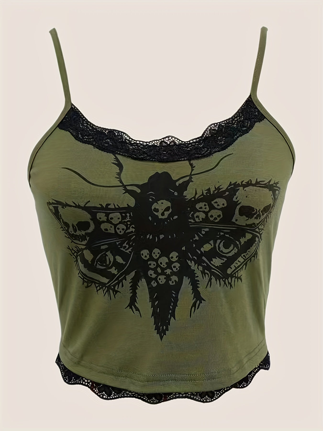 Bee Print Lace Cami Top Spaghetti Sleeveless Sexy Summer