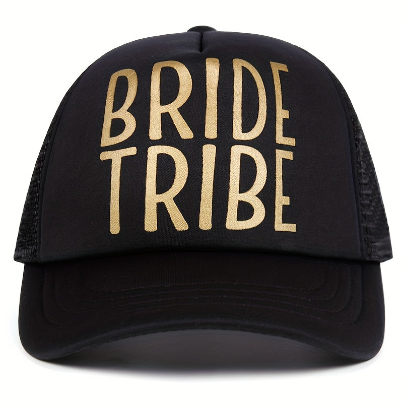 Golden Letter Print Trucker Hat Baseball Cap SQUAD BRIDE BRIDE TRIBE Dad Hats