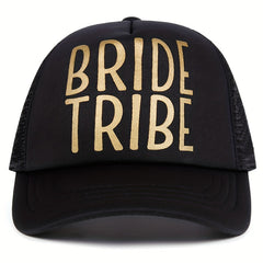 Golden Letter Print Trucker Hat Baseball Cap SQUAD BRIDE BRIDE TRIBE Dad Hats