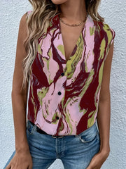 Summer All-Over Print V-Neck Tank Top Sleeveless Blouse