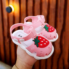 JIAGEYA Baby Girls Strawberry Print Sandals Comfy Non Slip Closed Toe Crib Shoes