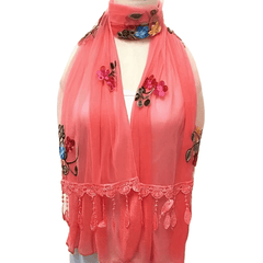 Lace Tassel Double Layer Gauze Scarf Embroidered Thin Shawl
