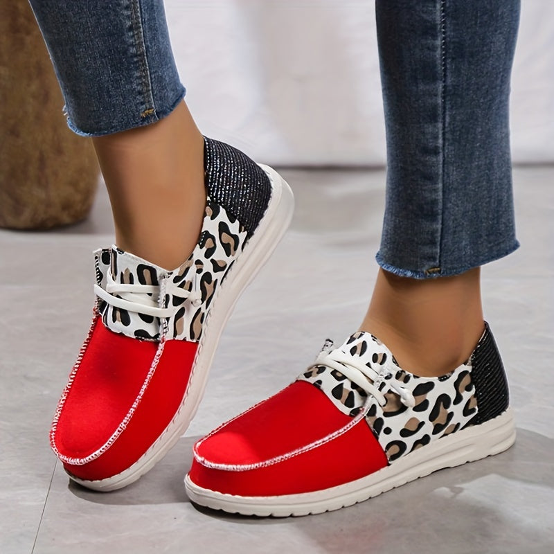 Leopard Print Canvas Slip On Sneakers Casual Loafers