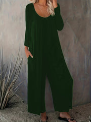 Casual Jumpsuit Solid Long Sleeve Wide Leg Jumpsuit With Pockets