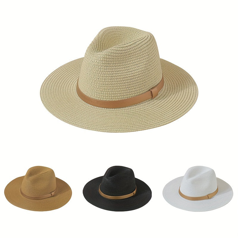 Straw Sun Hat Jazz Fedora Cap Unisex Beach Hats For Women Men