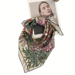 Vintage Silk Scarf Plant Print Large Square Bohemia Shawl Bandana
