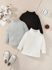 Baby's Turtleneck Ribbed All-match Long-sleeved T-shirt 3pcs Set