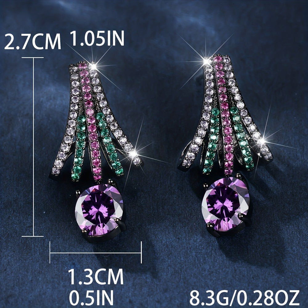 Purple Zircon Dangle Earrings Vintage Golden Bridal Wedding Jewelry