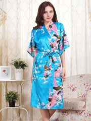 Floral Print Satin Night Robe Short Sleeve Robe