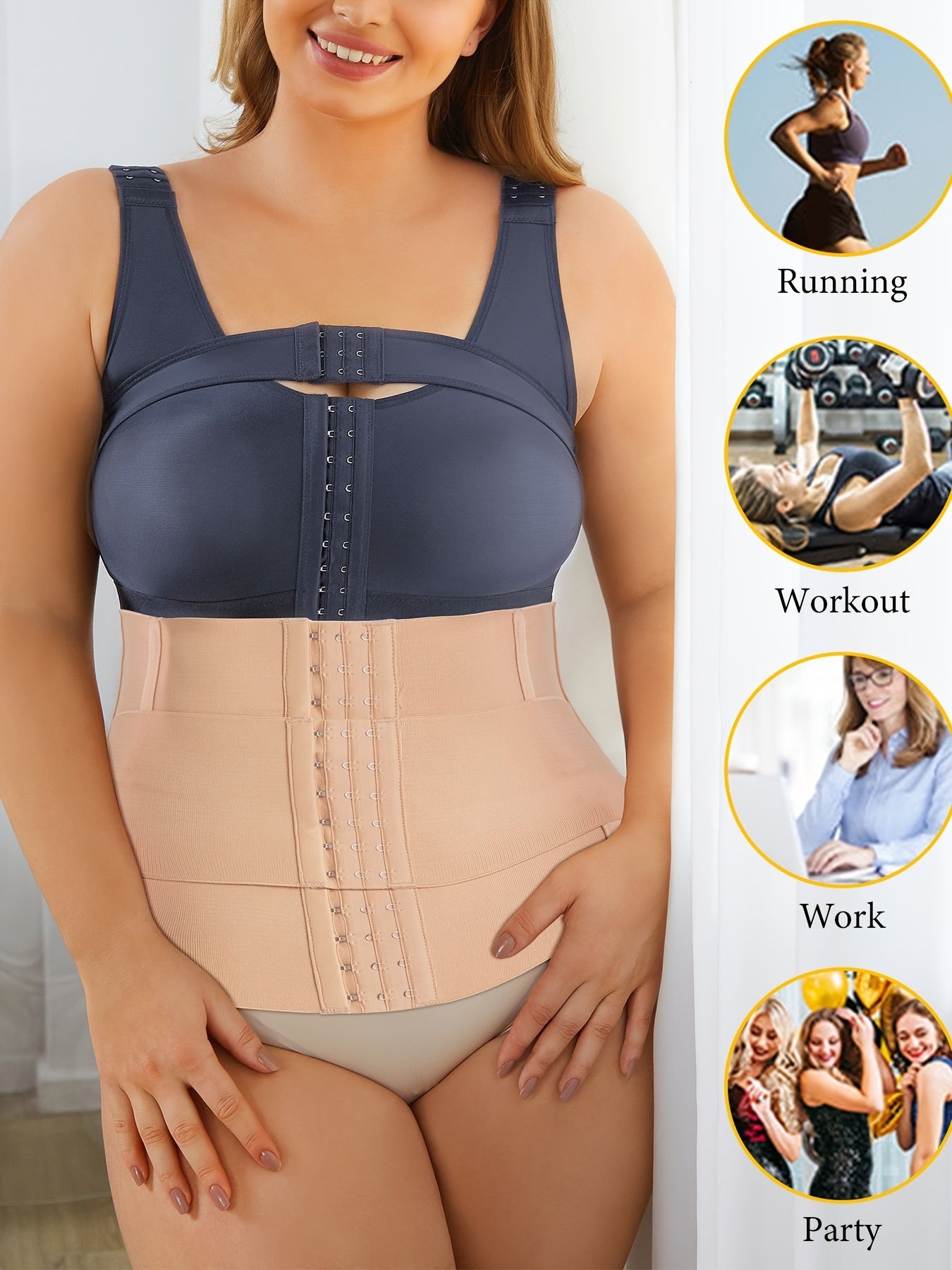 Sports Shapewear Women's Plus Hook & Eye Belly Wrap Tummy Control