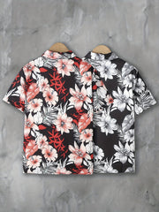 Tropical Floral & Leaf Print Boys Casual Short Sleeve Shirt
