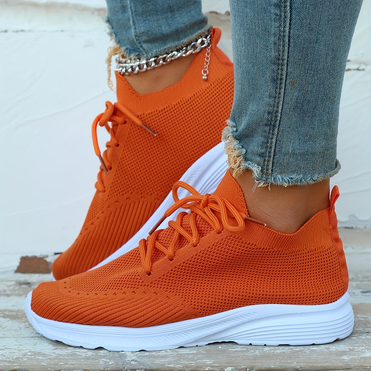 Women's Breathable Knit Sneakers Casual Lace Up Outdoor Shoes