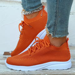Women's Breathable Knit Sneakers Casual Lace Up Outdoor Shoes