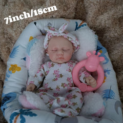 7 Inch Silicone Baby Doll with Pink Bow - Bath Time Mini Doll