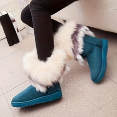 Women's Suede Snow Boots Faux Rabbit Fur Winter Ankle Boots