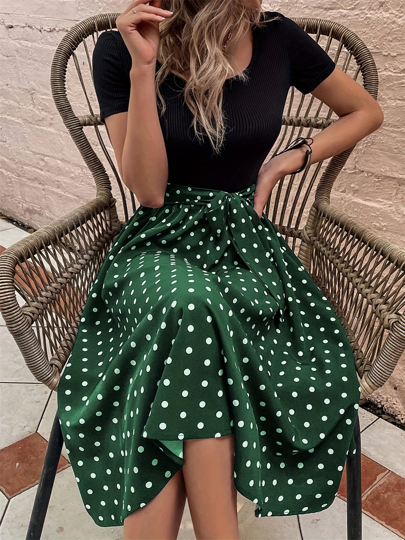 Polka Dot Print Dress Casual Short Sleeve Women's Clothing