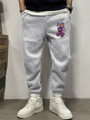 Men's Graffiti Rabbit Pattern Printed Drawstring Sweatpants
