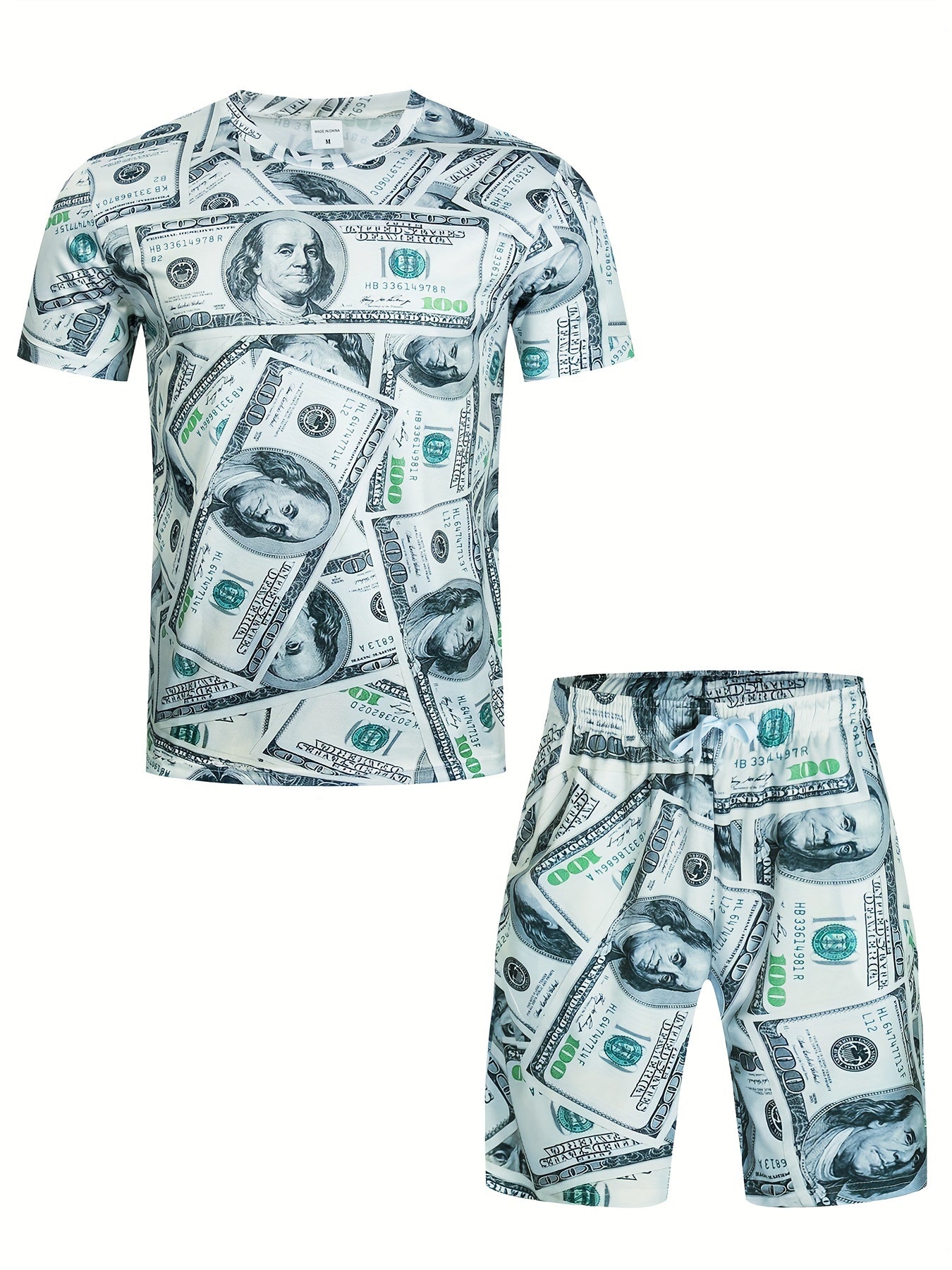 Men's Money Graphic 3D Print T shirt Active Shorts Set