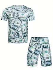 Men's Money Graphic 3D Print T shirt Active Shorts Set