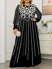 Casual Dress Women's Plus Print Long Sleeve Round Neck S