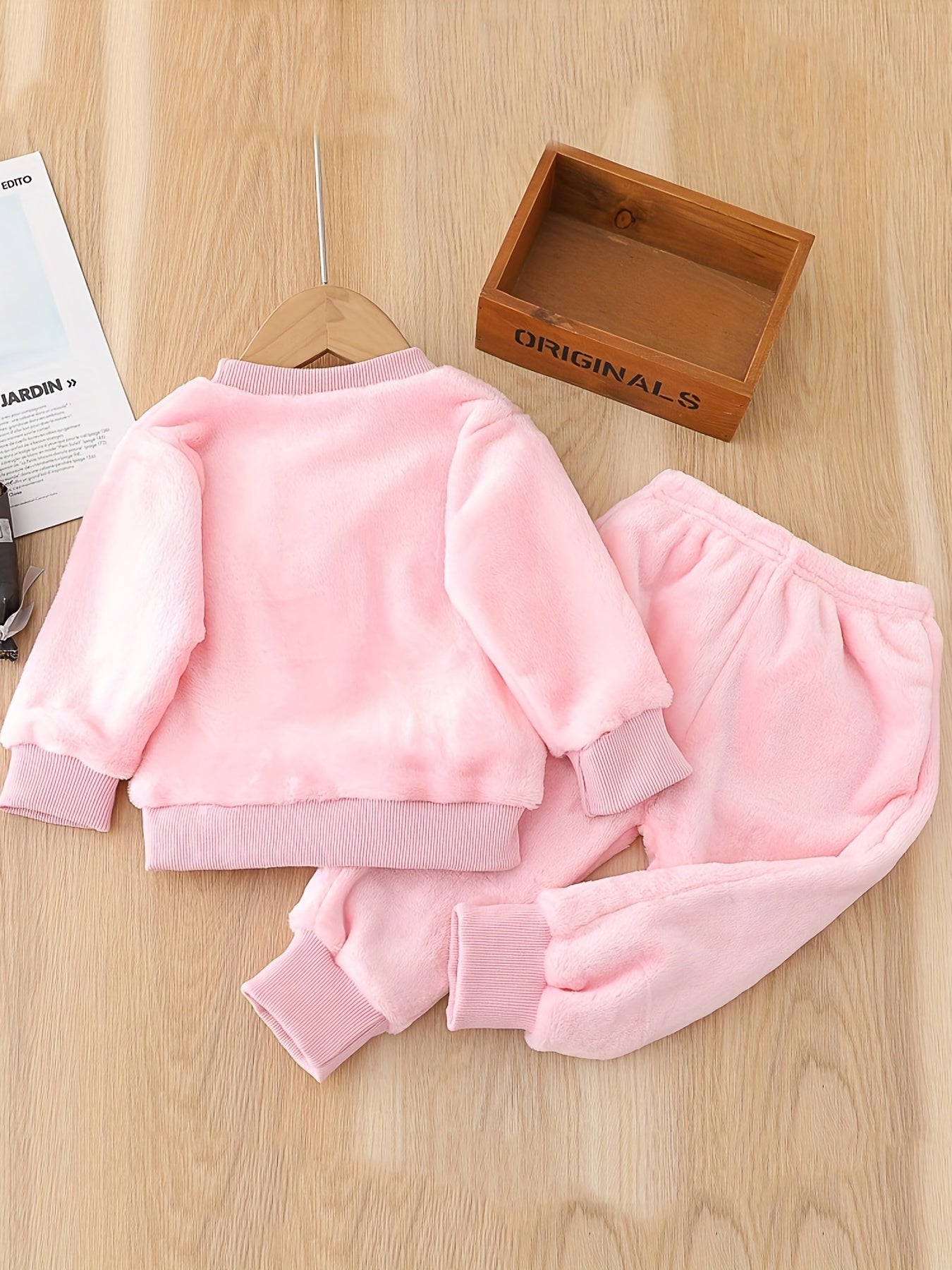 Flannel Kids Outfit Cat Graphic Pullover & Pants Set