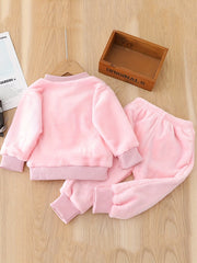 Flannel Kids Outfit Cat Graphic Pullover & Pants Set