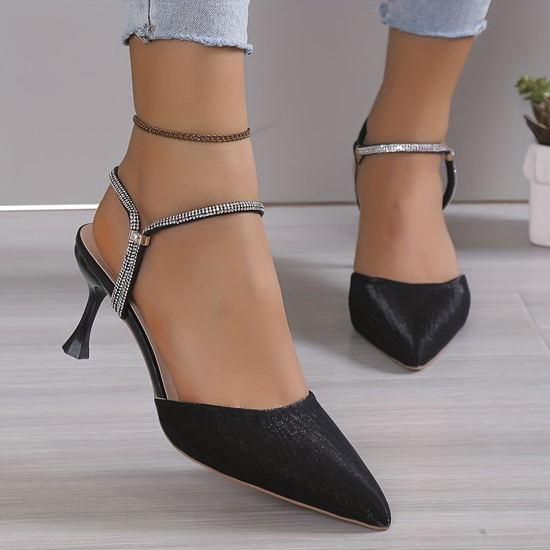 Rhinestone Stiletto Heel Sandals Point Toe Summer Glitter Dress Shoes