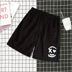 Smile Print Men's Summer Casual Shorts Elastic Waist Drawstring