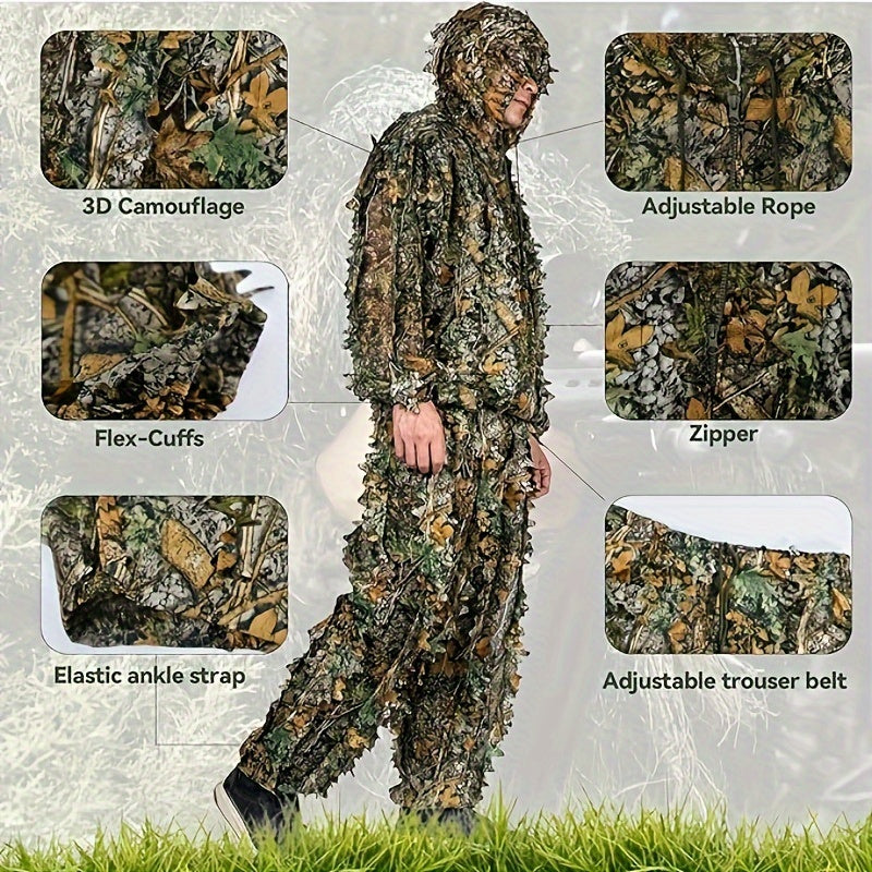 3D Leafy Camouflage Ghillie Suit for Outdoor Game & Halloween