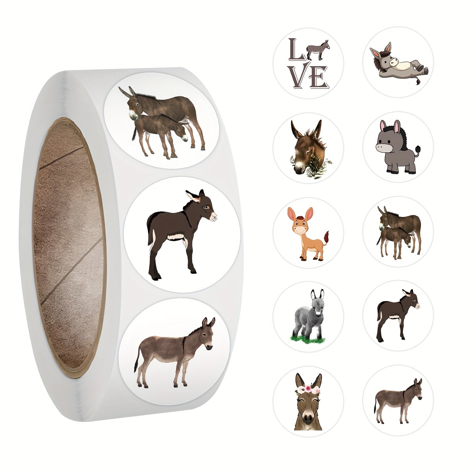 500 Donkey Stickers Roll Waterproof Vinyl Decals for Adults