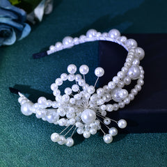 Beaded Flower Hairband for Women Resin Pearl Headpiece with Pearls