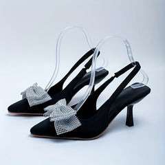 Rhinestone Bow High Heel Sandals Pointed Toe Slingback Stiletto Dress Pumps