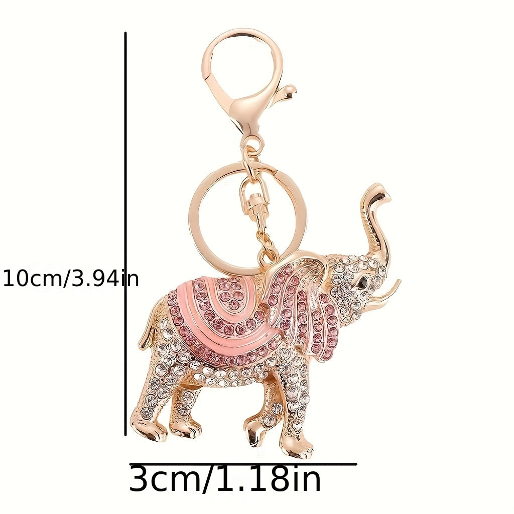 Rhinestone Elephant Keychain Car Key Pendant Golden Animal Key Ring