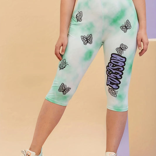 Women's Green Butterfly Print Yoga Leggings for Sports Fitness Running