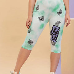 Women's Green Butterfly Print Yoga Leggings for Sports Fitness Running