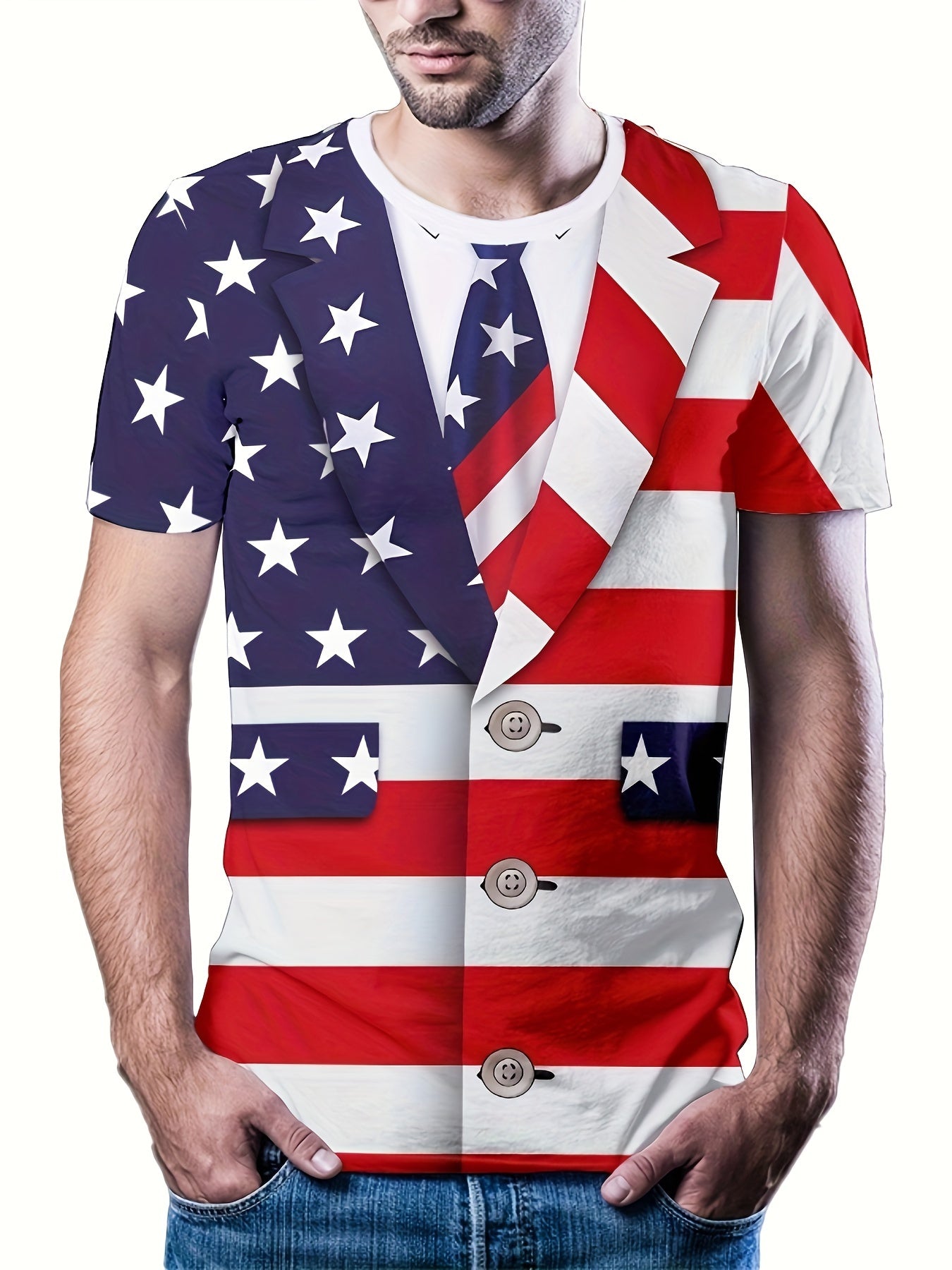 Flag Print T-shirt Men's Casual Street Style Tee Shirt For Summer