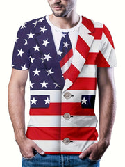 Flag Print T-shirt Men's Casual Street Style Tee Shirt For Summer