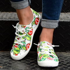 Christmas Pattern Canvas Shoes Flat Lightweight Casual Walking Shoes