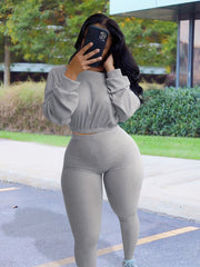 Ribbed Two piece Set Crop Top & High Waist Pants Outfits Women's Clothing
