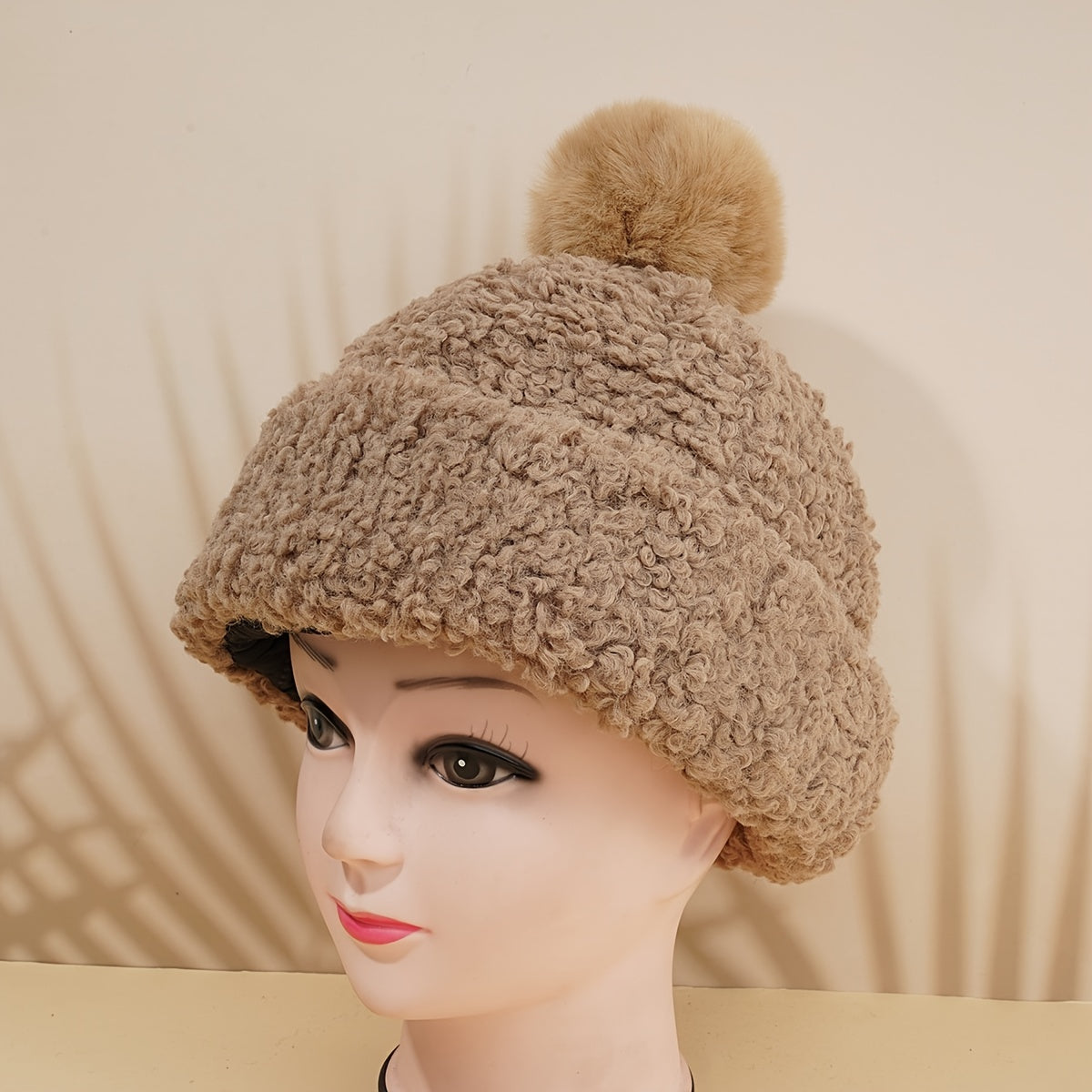 Fleece Beanie Pom Pom Winter Warm Lamb Woolen Hat Women's Plush Teddy Curly Hat
