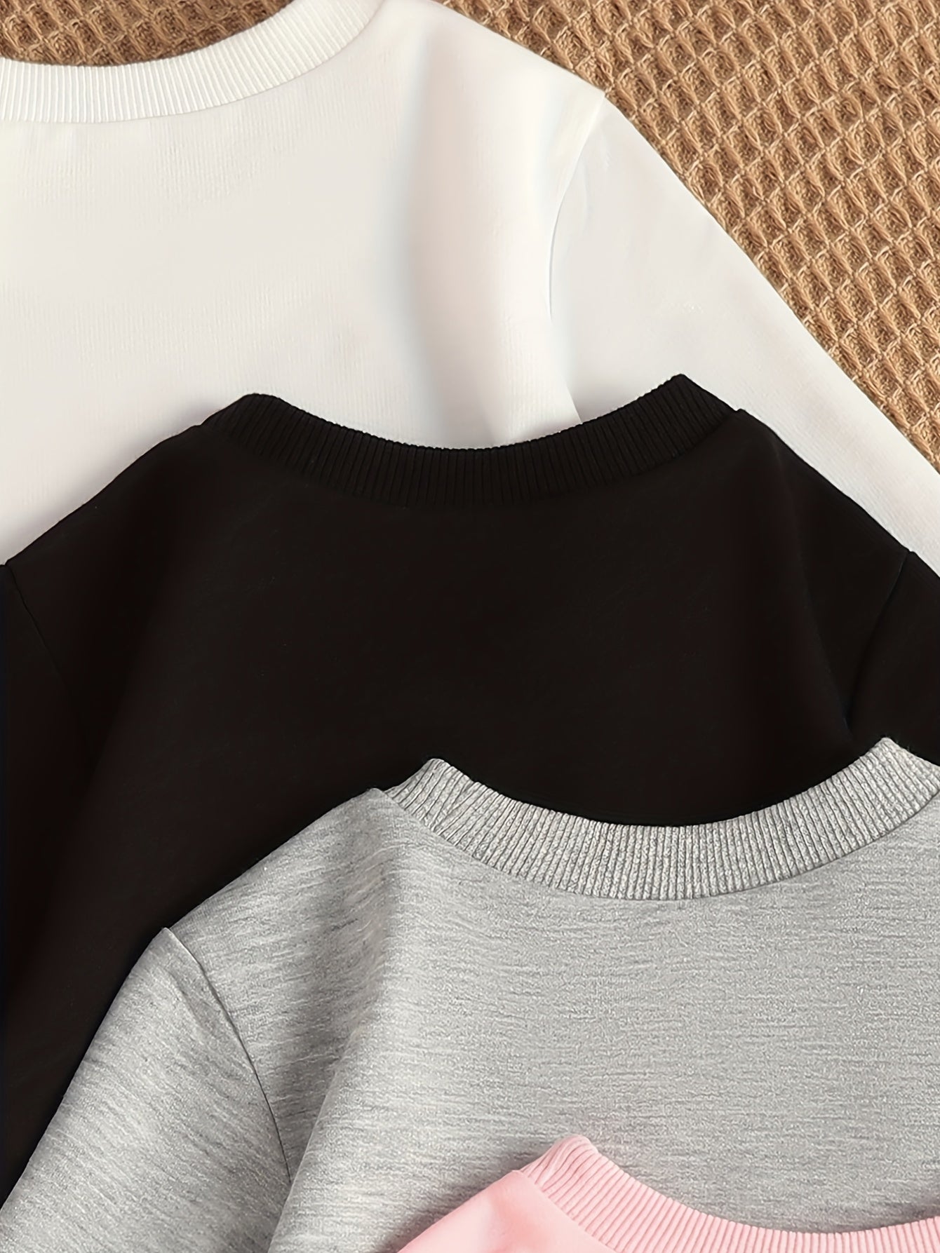 4pcs Girls' Basic Crew Neck Sweatshirt Tops