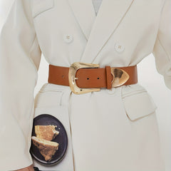 Vintage Pin Buckle Elastic Wide Belt PU Leather Waistband for Women