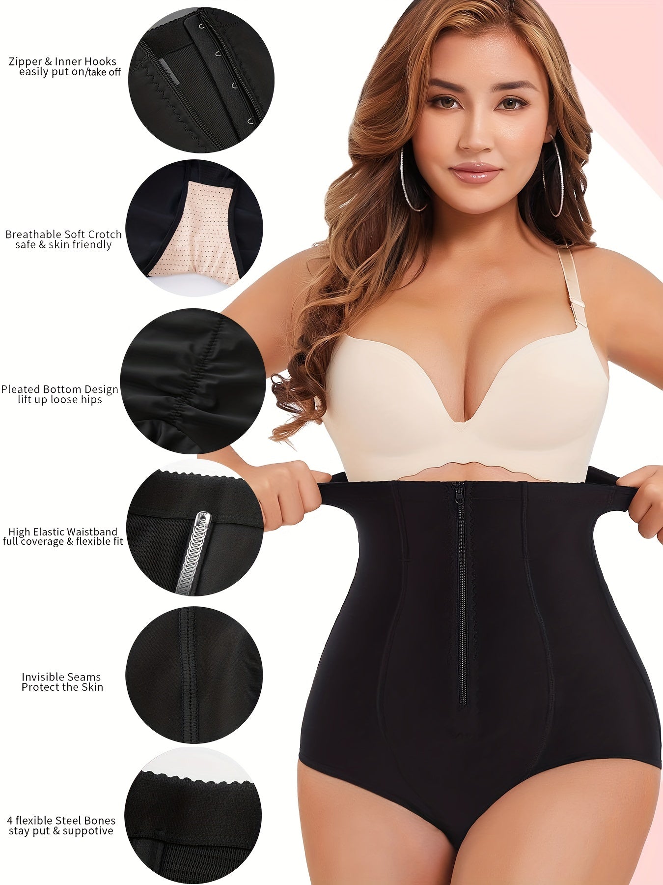 Zipper Shaping Panties Tummy Control Butt Lifting Underwear