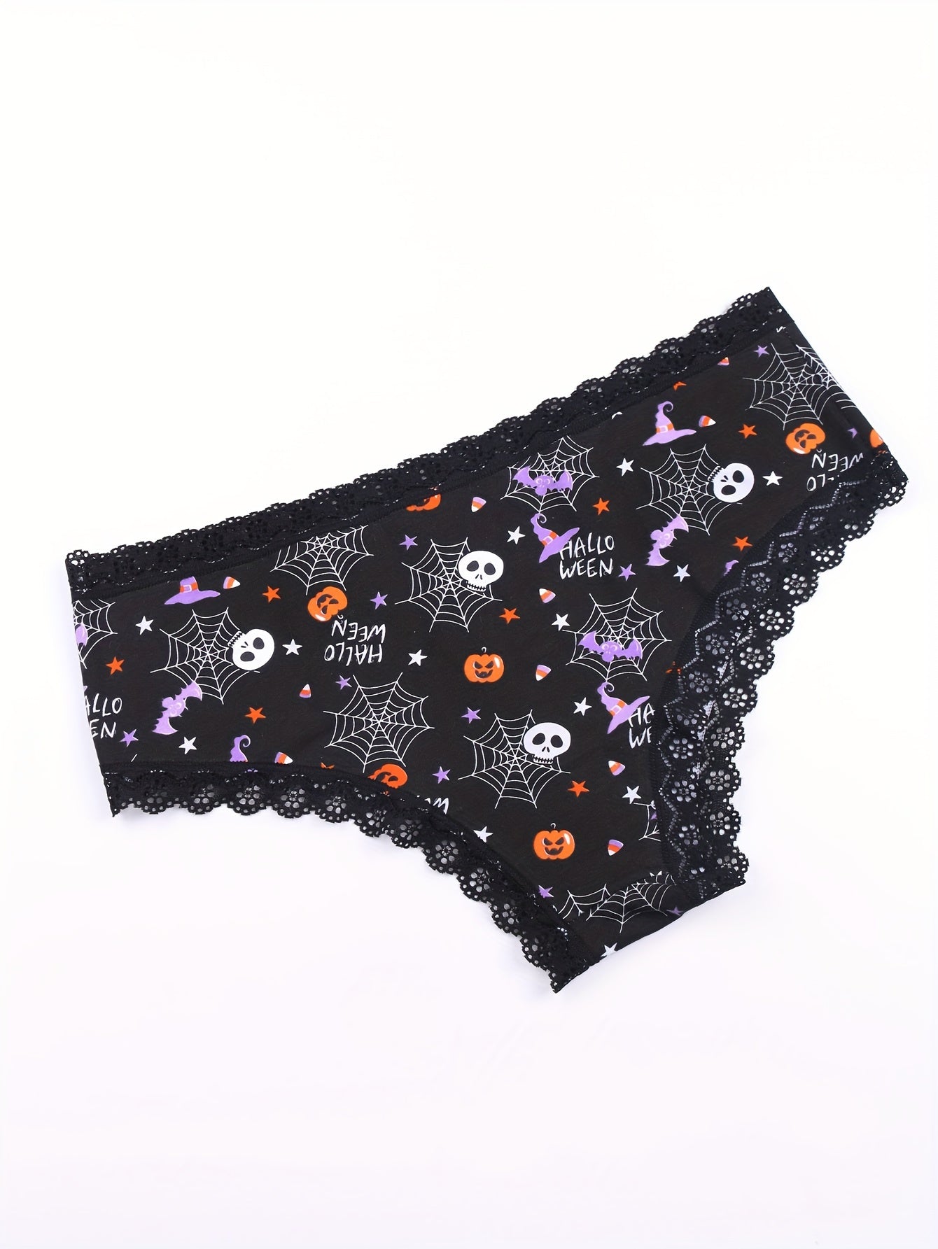 6 Pack Plus Size Christmas & Halloween Cartoon Print Lace Trim Briefs Set