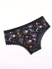 6 Pack Plus Size Christmas & Halloween Cartoon Print Lace Trim Briefs Set