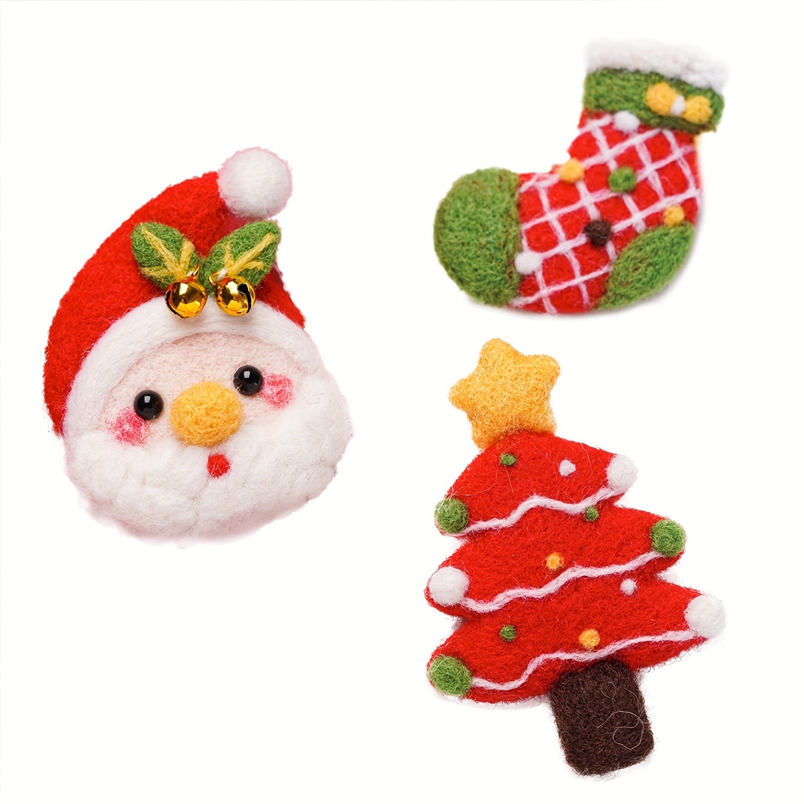 3pcs Needle Felting Kit Christmas Green Socks Hairpin DIY Craft
